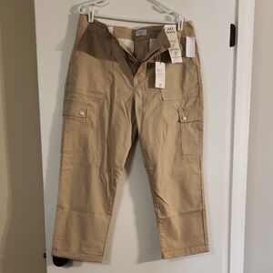 Tan Cargo Pants with Relaxed Fit and Cropped Length